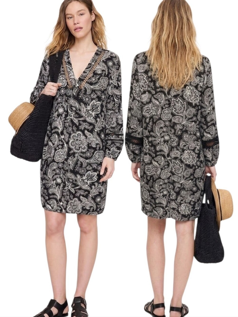 BANANA REPUBLIC Paisley Print Casual Shift Dress - Size 14